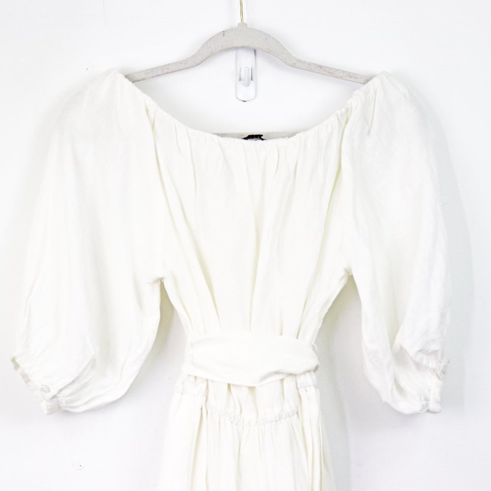 NEW Topshop Linen Blend Belted Bardot Midi Dress 6 - Picture 8 of 8